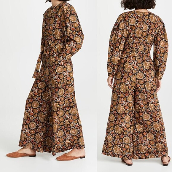 Mille Women Size M Eva Sunset Floral Puff Sleeve Wide Leg Cotton NEW Jumpsuit - Picture 3 of 15